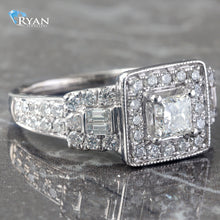Load image into Gallery viewer, RING GW 18KT 1.25CTW PRINCESS BAGUETTE AND ROUND CUT DIAMOND THREE STONE PAVE
