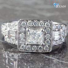 Load image into Gallery viewer, RING GW 18KT 1.25CTW PRINCESS BAGUETTE AND ROUND CUT DIAMOND THREE STONE PAVE

