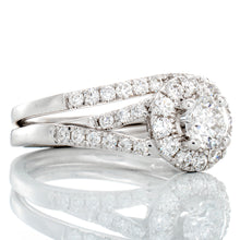 Load image into Gallery viewer, 1.00CTW Natural Diamond Pave Halo Cross Over band with Matching Contouring Band
