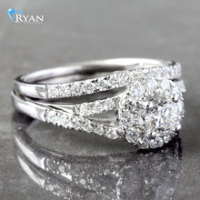 Load image into Gallery viewer, 1.00CTW Natural Diamond Pave Halo Cross Over band with Matching Contouring Band
