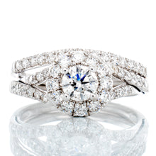 Load image into Gallery viewer, 1.00CTW Natural Diamond Pave Halo Cross Over band with Matching Contouring Band
