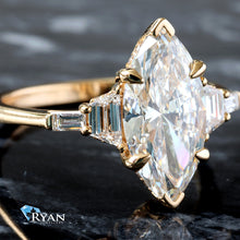 Load image into Gallery viewer, 2.96ctw Marquise Solitaire with Trapezoid and Baguette Shoulders
