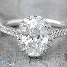 Load image into Gallery viewer, 2.11CTW Oval Solitaire with Halo and Pave Diamond Shoulders Ring
