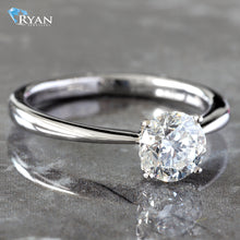 Load image into Gallery viewer, RING GW 18KT 1.00CTW ROUND SOLITAIRE FOUR PRONG SET HIGH POLISHED TAPERED KNIFE SHOULDERS
