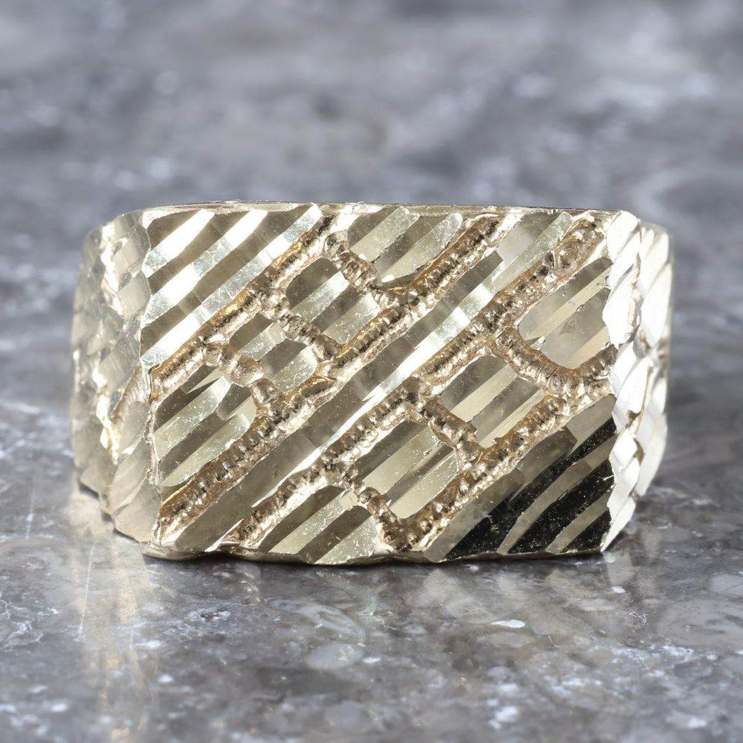 Square Nugget with Diagonal Diamond Cut Ring