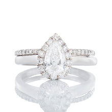 Load image into Gallery viewer, 1.19ctw Bridal Set Pear Lab Created Solitaire with Halo and Matching Diamond Band
