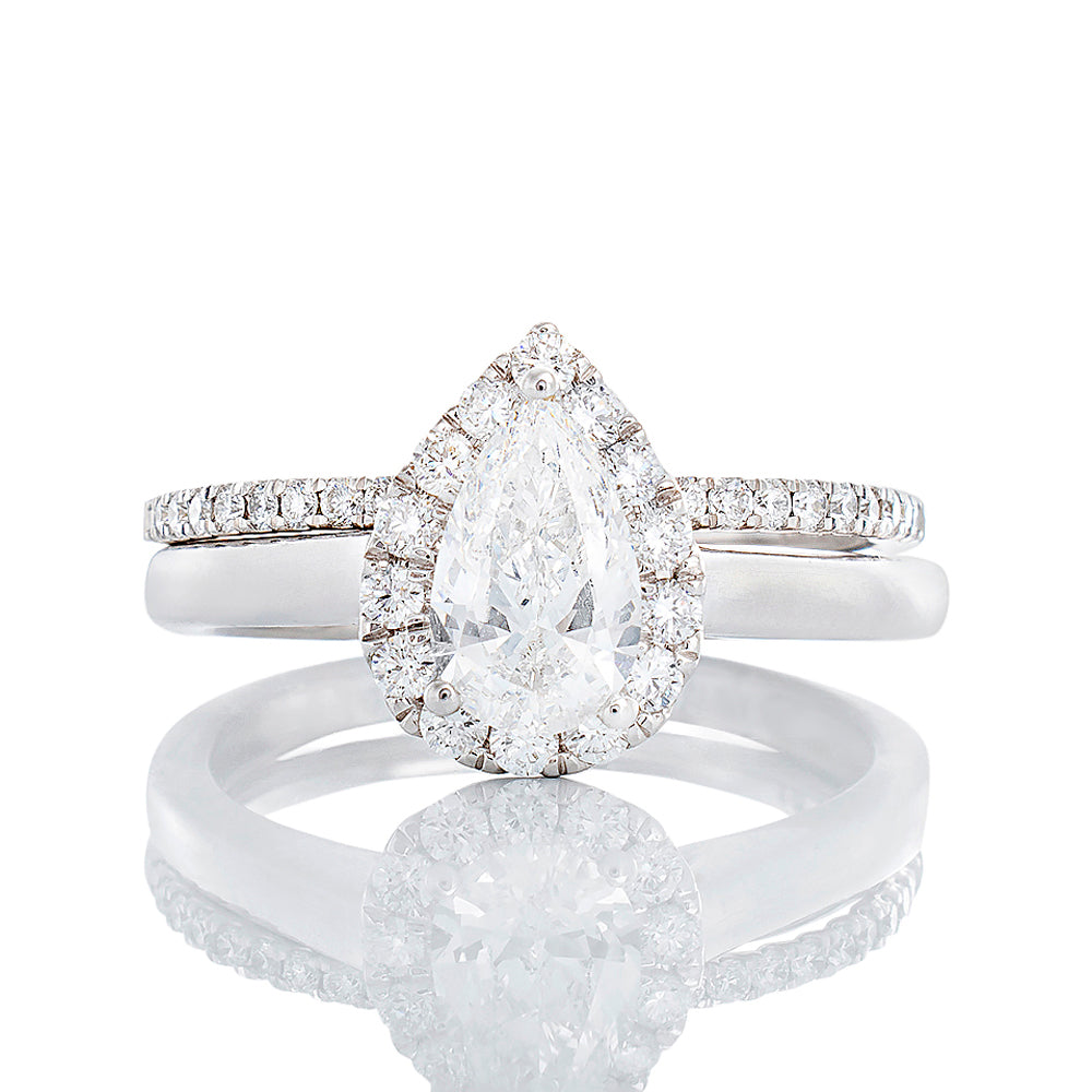 1.19ctw Bridal Set Pear Lab Created Solitaire with Halo and Matching Diamond Band