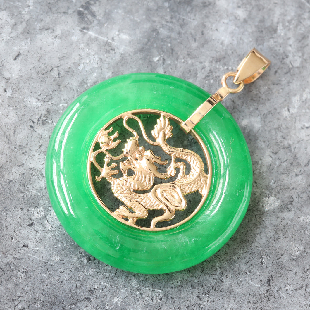Gold Dragon in Jade Circle 25mm Pendant