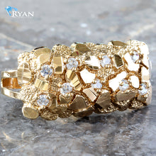 Load image into Gallery viewer, Large Diamond Cut Nugget W/ Cubic Zirconia Two Finger Men&#39;s Ring
