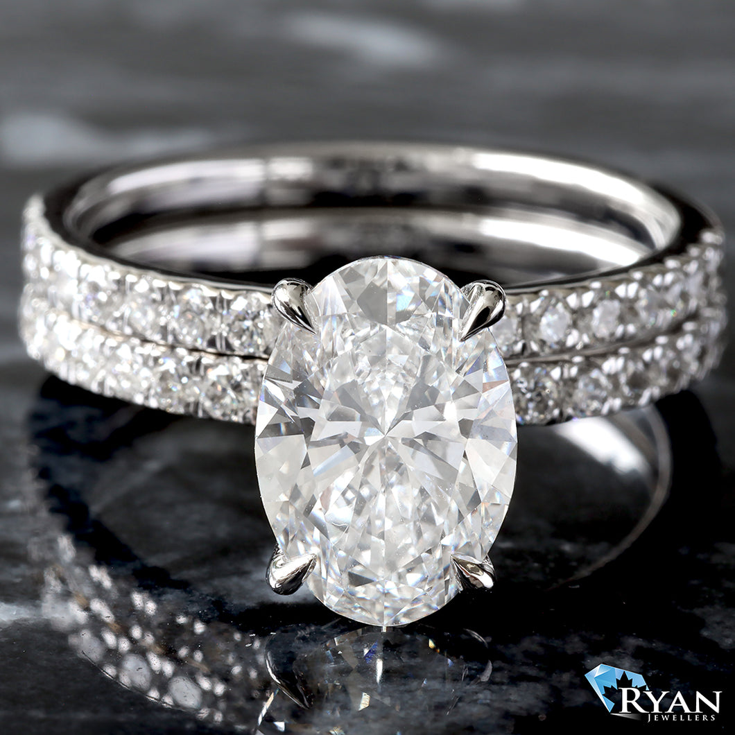 2.68ctw Bridal Set Oval Solitaire Hidden Halo Pave Shoulders with Matching Band