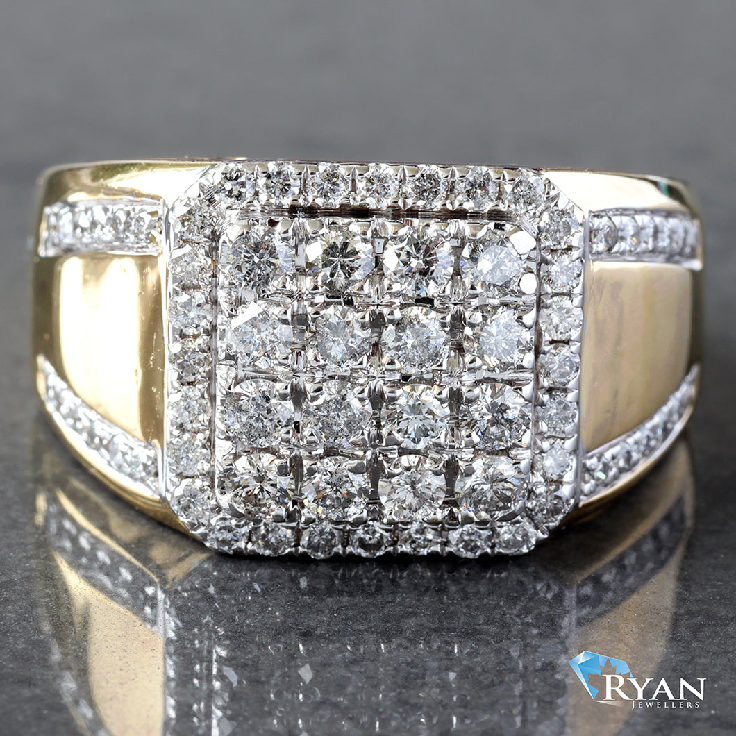 RING GY 10K 1.50CTW DIAMOND PAVE SOFT SQUARE SHAPE DOUBLE ROW PAVE V SHAPED SHOULDERS POLISHED