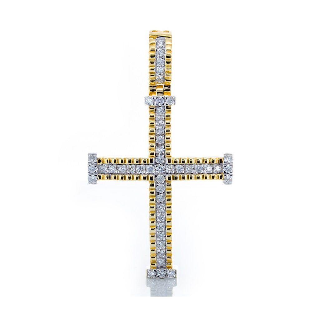 1.00ctw Round Diamond Cross with Beaded Gold Edges