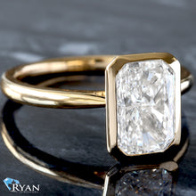 Load image into Gallery viewer, 2.50ctw Radiant Solitaire with Bezel Setting and Tulip Basket High Polished Shoulders Ring
