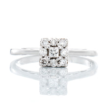 Load image into Gallery viewer, RING 14K GW 0.26CTW PRINCESS CENTER ROUND CUT SQUARE HALO HP SHOULDERS
