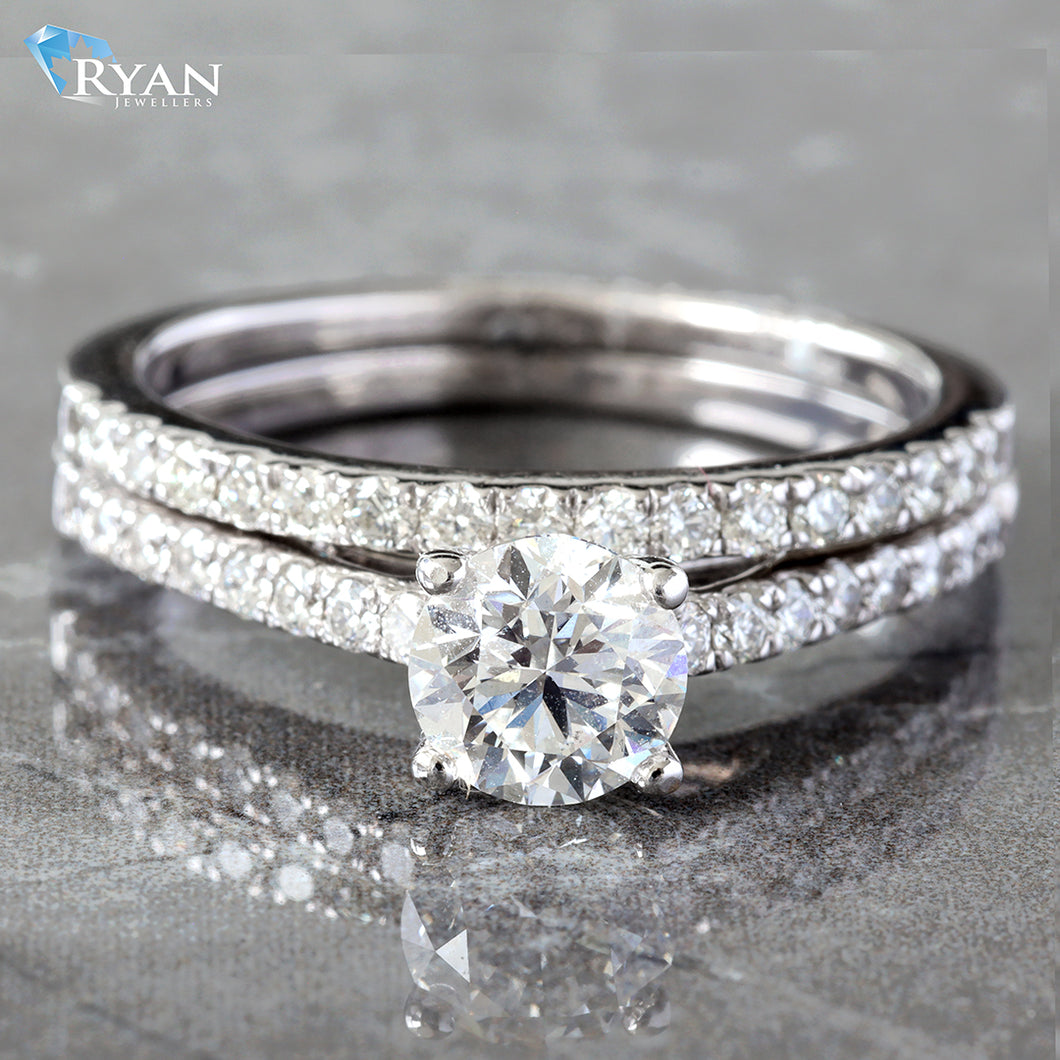 1.25CTW Natural Classic Round Diamond Pave Bridal Set Engagement Ring