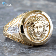 Load image into Gallery viewer, Round Versace Ring W/ Cubic &amp; Greek Key Shoulders
