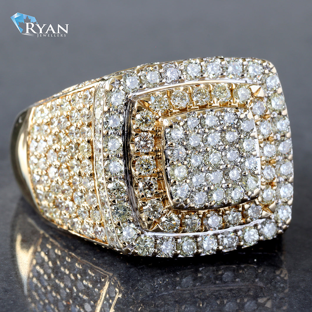 RING GY 10K 4.00CTW DIAMOND PAVE SET SOFT SQUARE THREE TIER IMPERIAL HALO WITH PAVE SHOULDERS N&S
