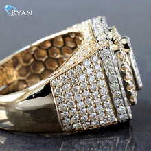 Load image into Gallery viewer, RING GY 10K 4.00CTW DIAMOND PAVE SET SOFT SQUARE THREE TIER IMPERIAL HALO WITH PAVE SHOULDERS N&amp;S
