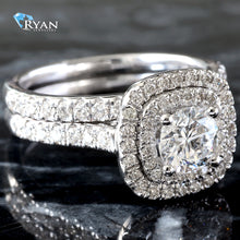 Load image into Gallery viewer, 1.50CTW Round Solitaire Double Cushion Halo Bridal Set
