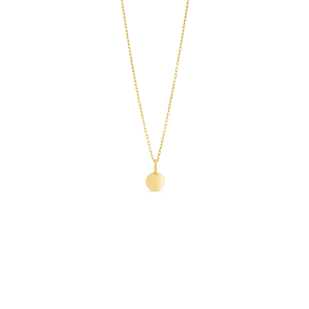 PENDANT 10K GY ROUND HIGH POLISHED DISK
 ON ROLO LINK