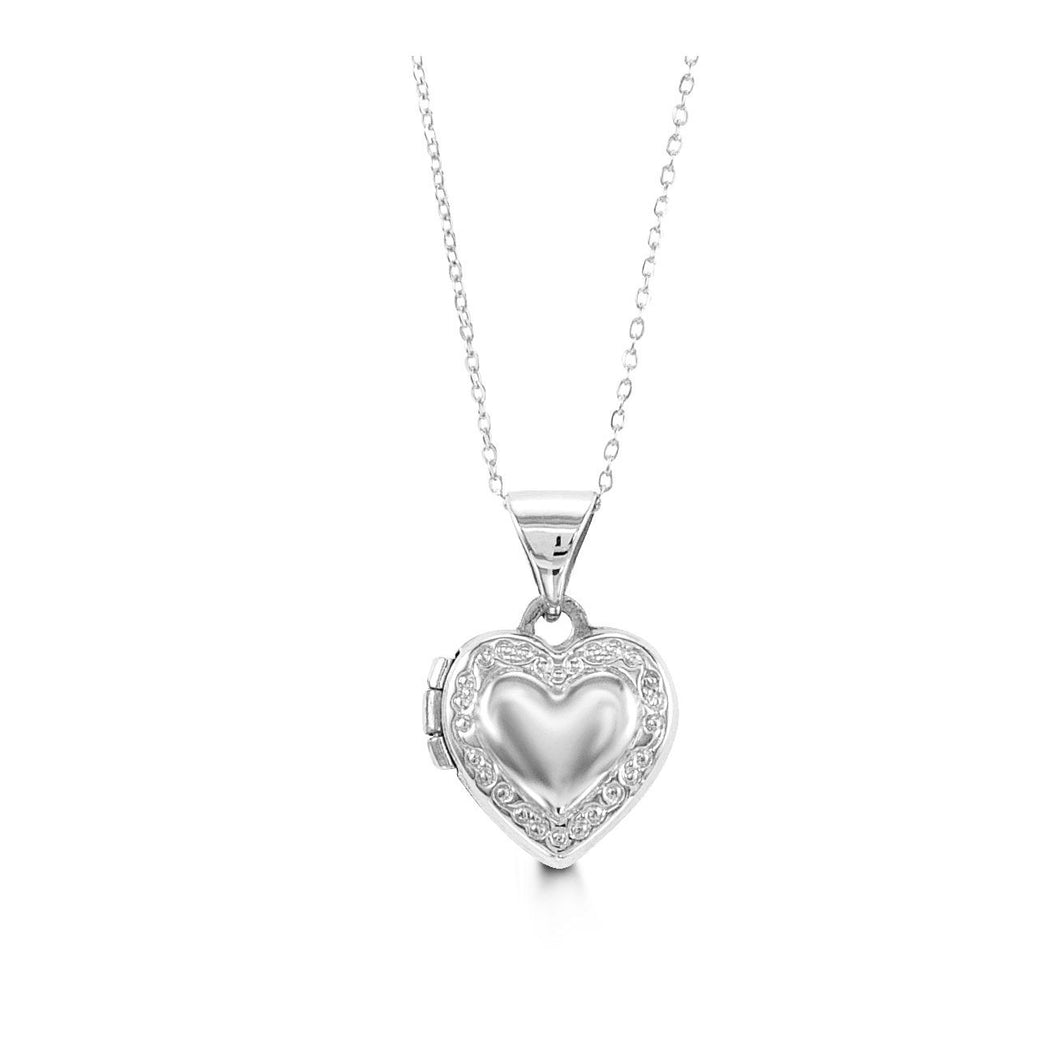 PENDANT 10K GYW HEART LOCKET WITH FILAGREE BORDER ON ROLO CHAIN