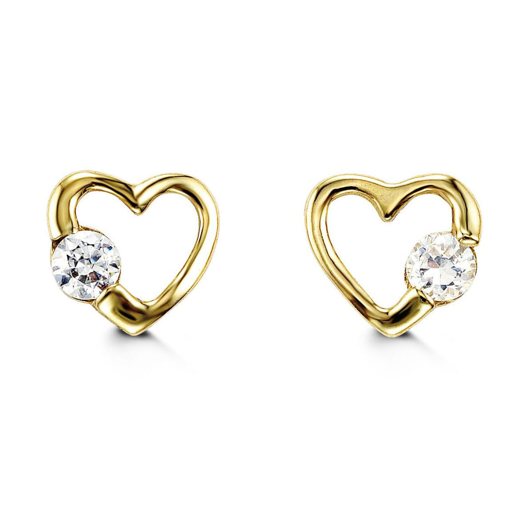 EARRINGS GY 14K OPEN HEART WITH CZ ACCENT HIGH POLISHED