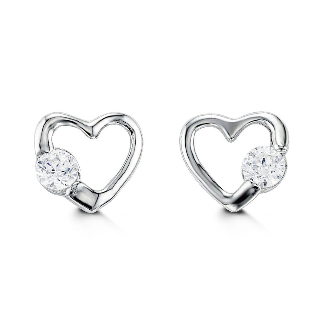 EARRINGS GW 14K OPEN HEART WITH CZ ACCENT HIGH POLISHED