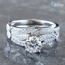 Load image into Gallery viewer, RING GW 14K 1.99CTW ROUND DIAMOND SOLITAIRE PAVE SHOULDERS AND BAND FLORAL INSPIRED  BRIDAL
