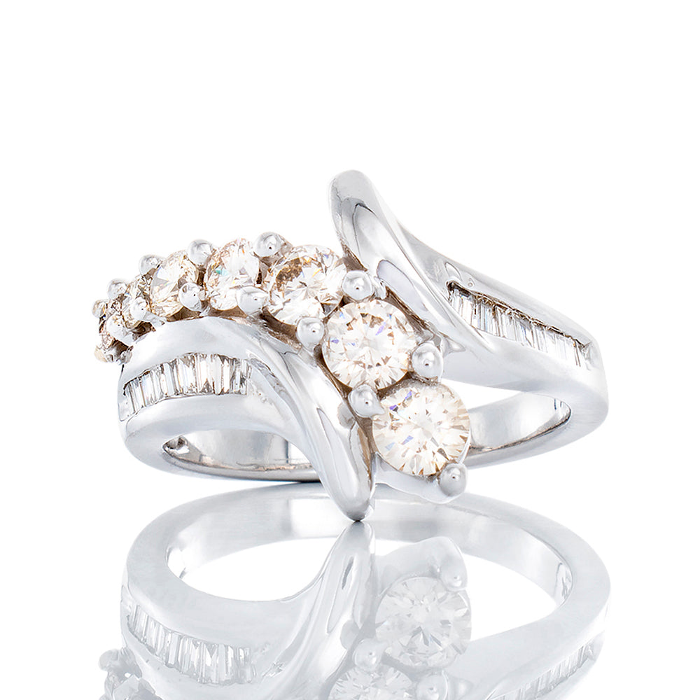 1.00ctw Graduating  Diamond Wrap Over Ring with Channel Baguette Shoulders