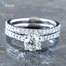 Load image into Gallery viewer, RING GW 14K 1.36CTW ROUND DIAMOND SOLITAIRE PAVE SHOULDERS BRIDAL SET
