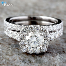 Load image into Gallery viewer, 2.51CTW Natural Round Diamond Center with Cushion Halo and Pave Shoulders Bridal Set
