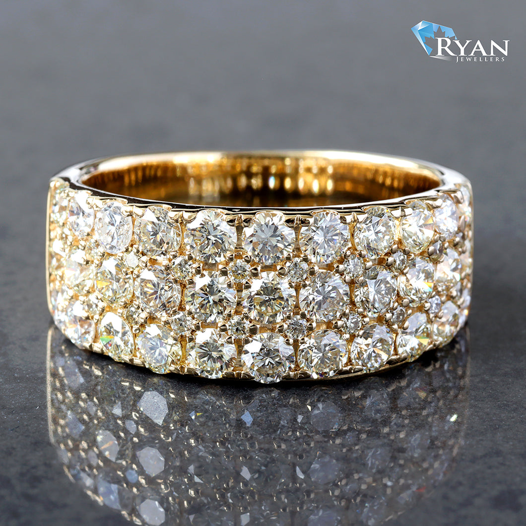 RING 10K GY 2.30CTW MENS THREE ROW SLIGHTLY GRADUATED DIAMOND BAND