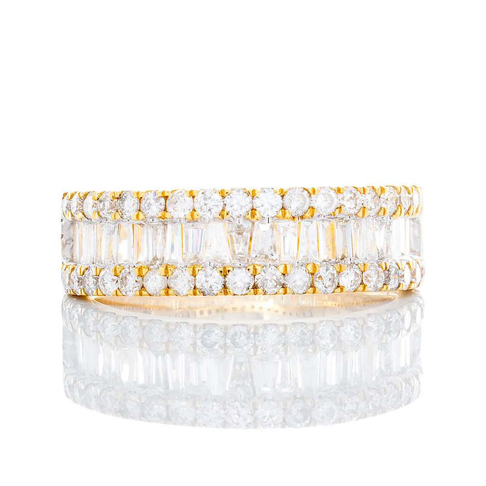 1.15ctw Tapered Baguette Center with Round Cut Diamond Sides Band