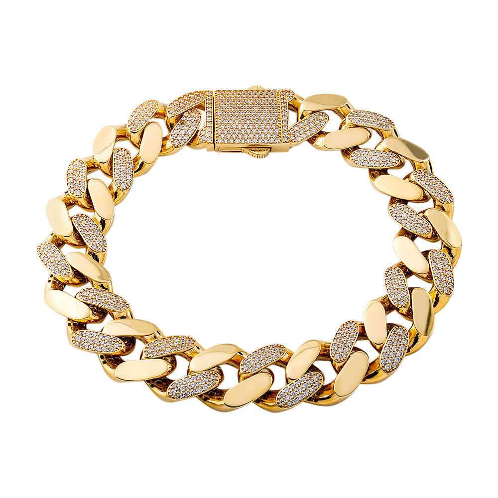 Monaco Link Alternating High Polished and CZ Bracelet