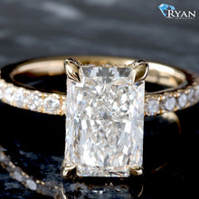 Load image into Gallery viewer, 4.06ctw Radiant Solitaire with Hidden Halo and Pave Shoulders Ring
