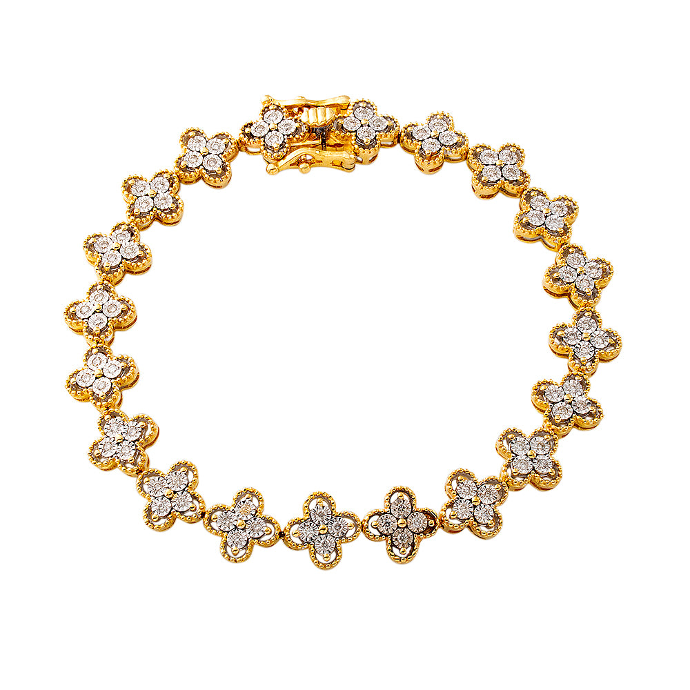 0.65ctw Illusion Flower with Beaded Border Tennis Bracelet