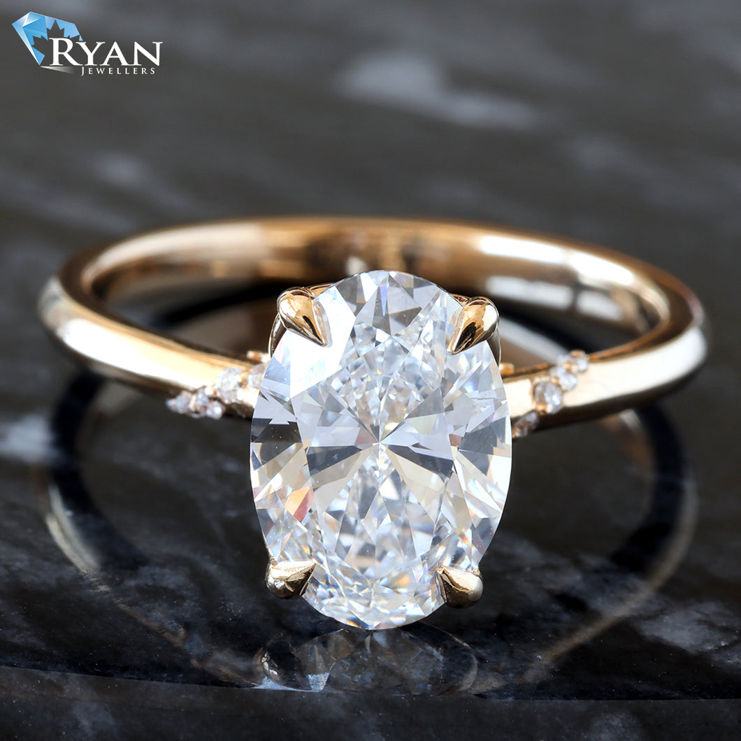 2.08ctw Oval Solitaire with Dainty Wrap Flower Basket Diamond Design Ring