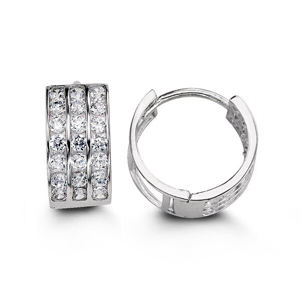 Three Row Cubic Zirconia Channel Set Huggies