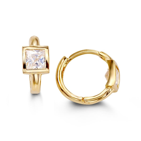 Cubic Zirconia Princess Bezel Set Huggies