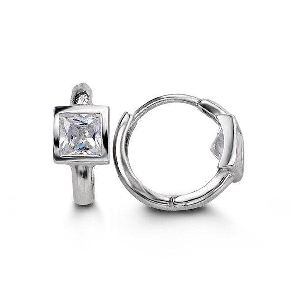 Cubic Zirconia Princess Bezel Set Huggies