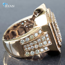 Load image into Gallery viewer, RING GY 10K 3.00CTW THREE TIERED SOFT SQUARE PAVE TABLE TOP FOUR ROW PAVE SHOULDERS RAISED 2 CENTER ROW
