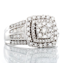 Load image into Gallery viewer, RING GW 10K 1.00CTW IMPERIAL CUSHION CLUSTER WITH DOUBLE HALO FOUR ROW CHANNEL AND PRONG SET SHOULDERS
