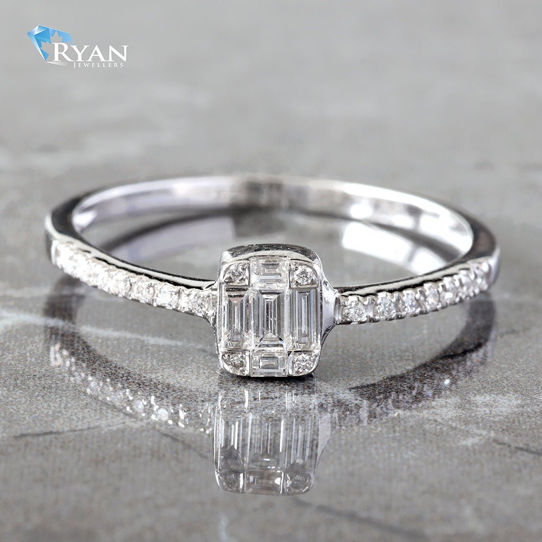 0.20CTW Natural Rectangular Baguette & Round Cut Ring