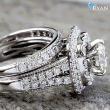 Load image into Gallery viewer, 2.00CTW Natural Round Natural Diamond with Double Cushion Halo, Split Pave Shoulders Bridal Set
