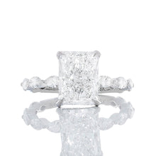 Load image into Gallery viewer, 4.06ctw Radiant Cut Lab Grown Solitaire with Natural Marquise Shoulders and Hidden Halo
