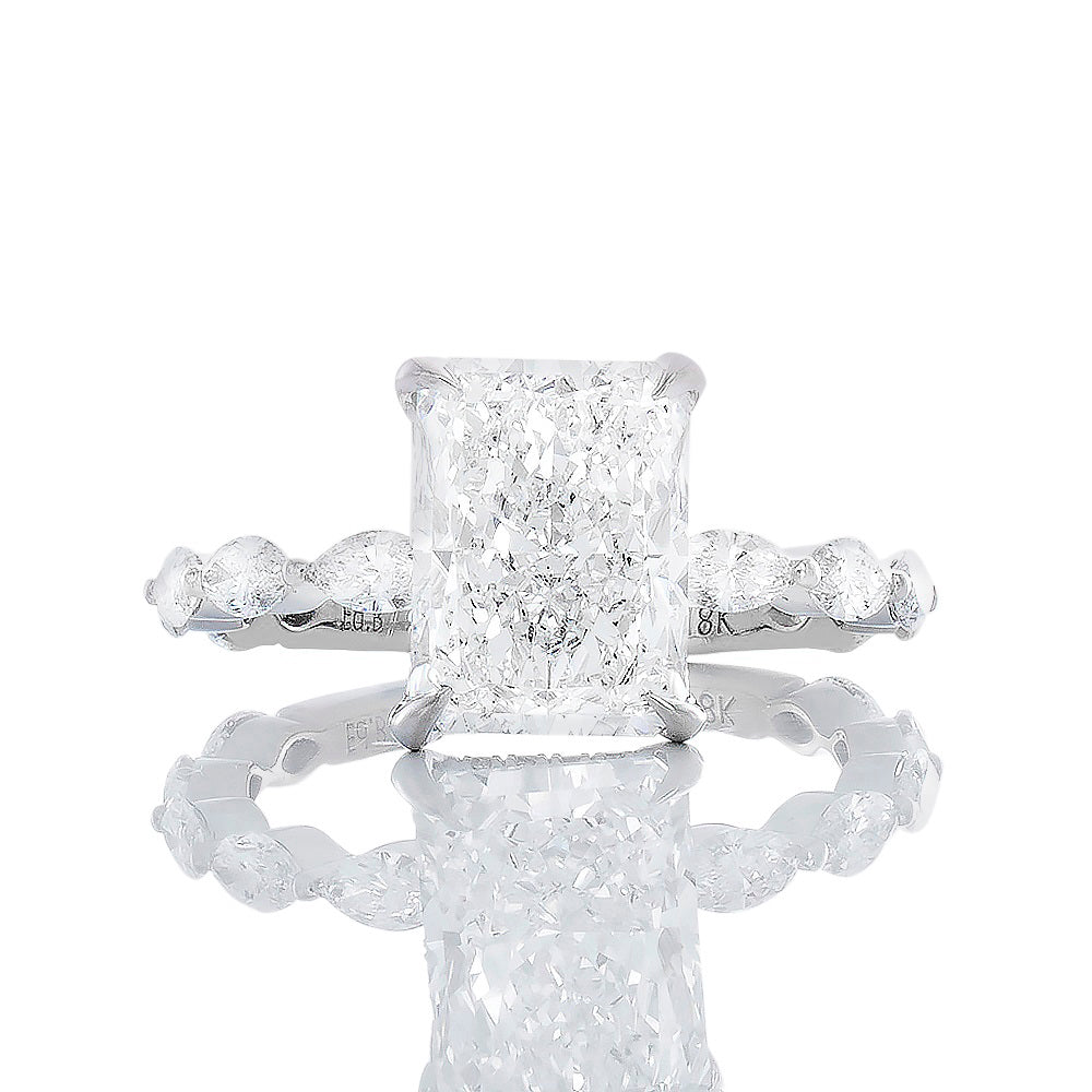 4.06ctw Radiant Cut Lab Grown Solitaire with Natural Marquise Shoulders and Hidden Halo