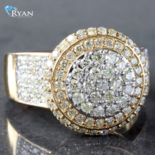 Load image into Gallery viewer, RING GY 10K 1.50CTW ROUND CLUSTER THREE TIERED LOW PROFILE LOLLIPOP RING FOUR ROW PAVE SHOULDERS

