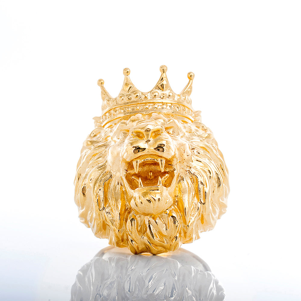 Roaring Lion Head with Crown Ring