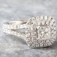 Load image into Gallery viewer, 2.00CTW Princess Cut Diamond with Double Cushion Halo and Split Pave Shoulders Ring
