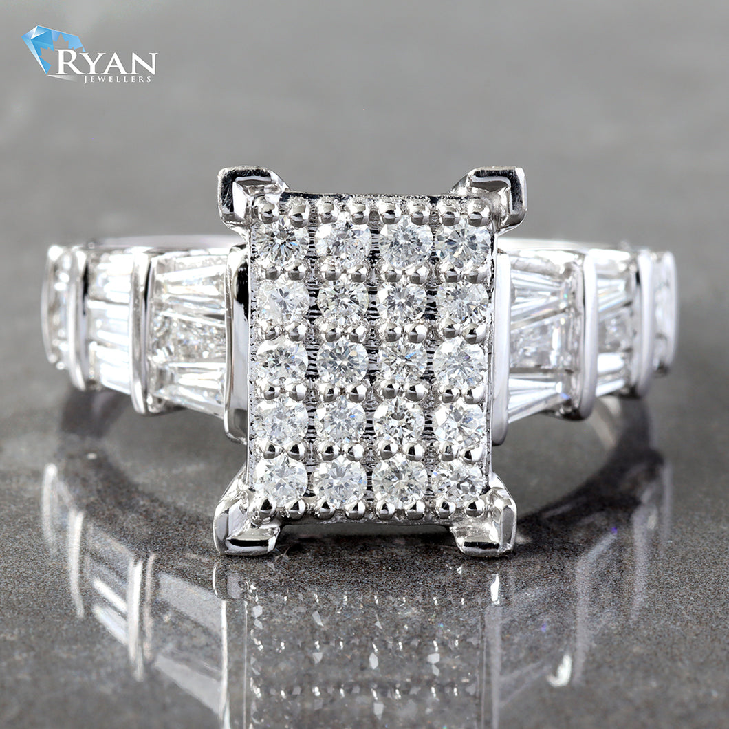 RING GW 10K 1.00CTW CINDERELLA RING WITH BAGUETTE SHOULDERS